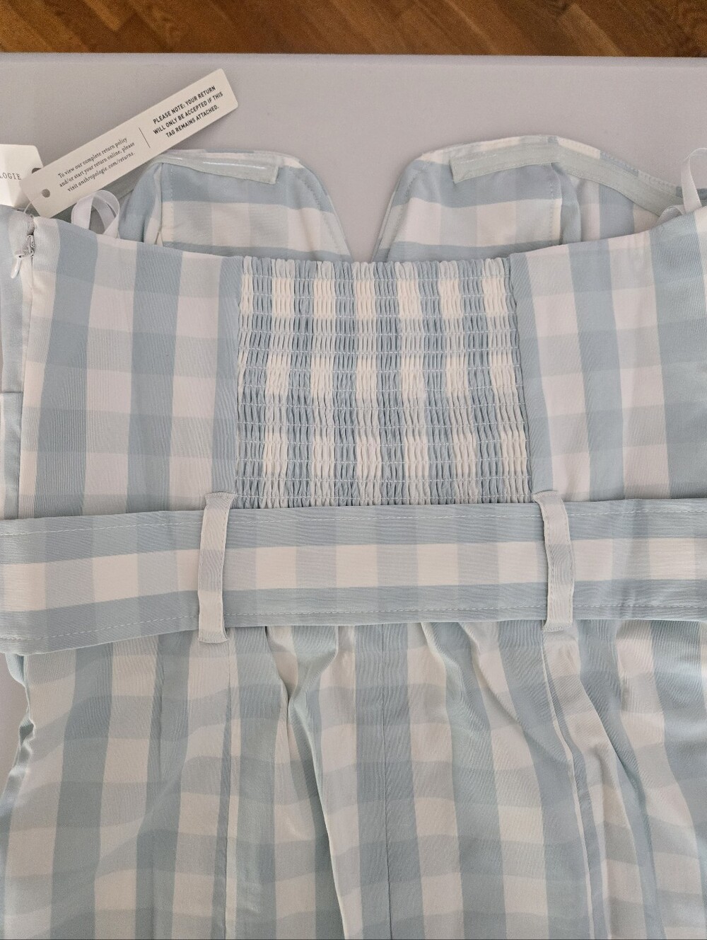 NWT Anthropologie Light Blue and White Gingham Strapless Dress with Belt - Picture 5 of 6